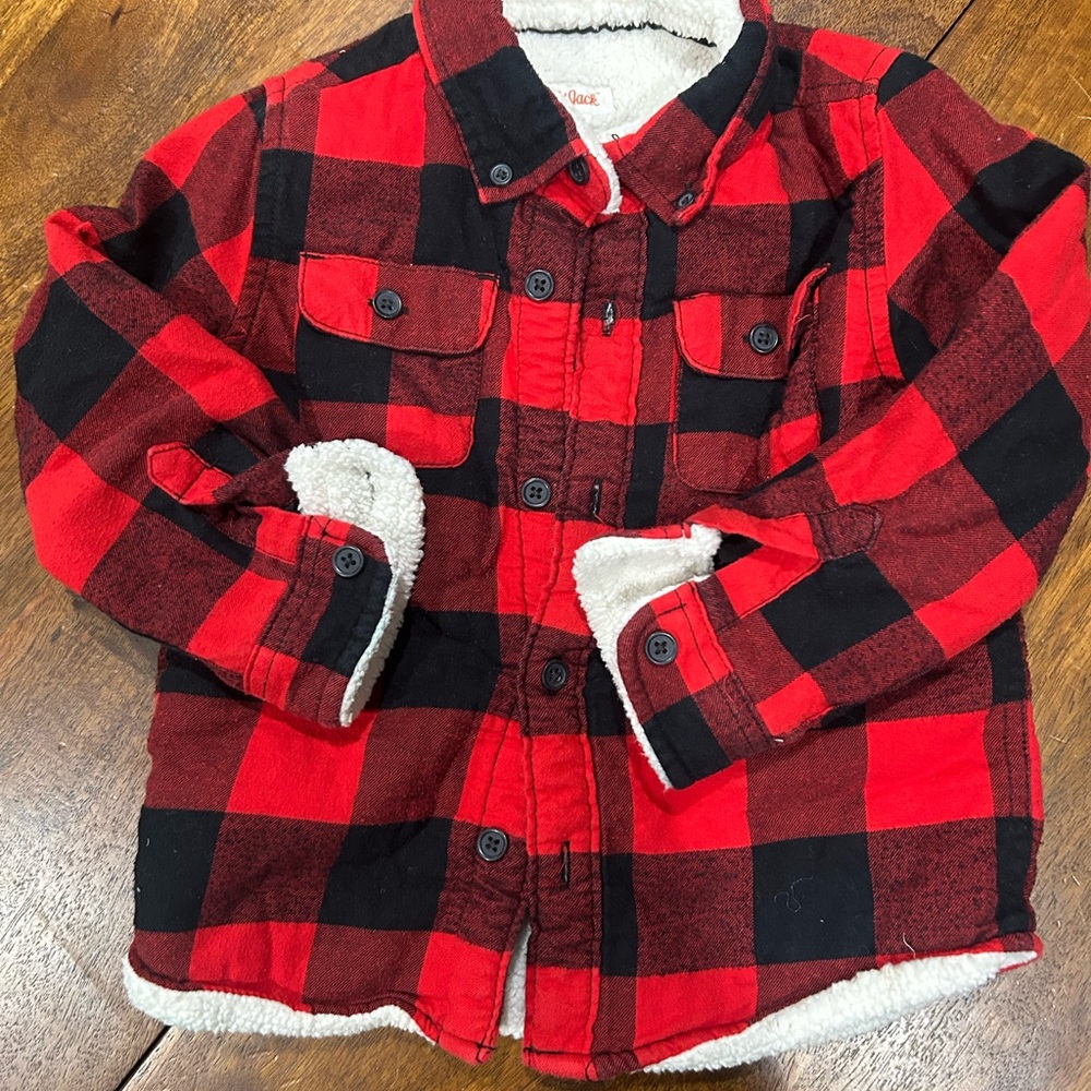 Cat & Jack Red and Black Plaid Jacket with Sherpa Lining